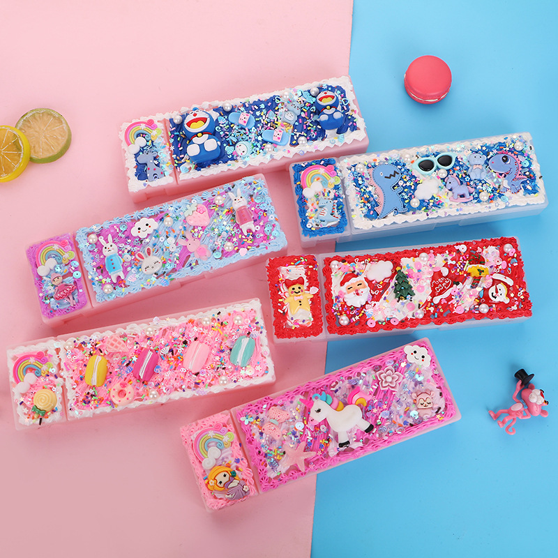 奶油胶文具盒材料包手工DIY塑料铅笔盒套装笔袋儿童玩具12色彩泥