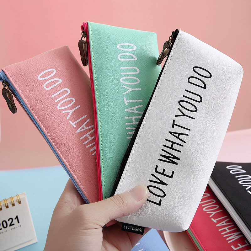 Пенал на молнии большой емкости Простой маленький свежий милый PU сумка для канцелярских принадлежностей начальной школы Многофункциональный водонепроницаемый пенал