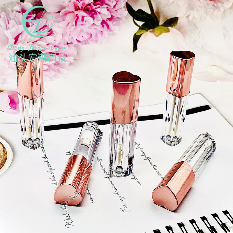 Envase de Brillo Labial en Forma de Corazón, Tubo Vacío para Brillo Labial, Envase Transparente de Plástico, Envase Cosmético para Maquillaje, Tubo para Lápiz Labial