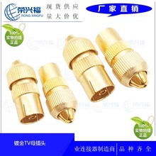 镀金头有线电视插头RF母头 TV视频射频线接头 天线插头TV母插头