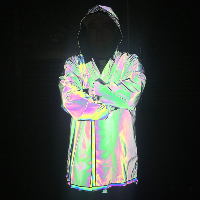 Abbigliamento maschile giacche riflettenti colorate uomo e donna cerniera gratuita giacca a vento riflettente colorata ins hip hop mantello di media lunghezza_voghion.com