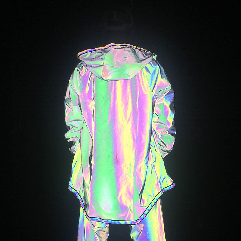 Men's Clothing colorful reflective windbreaker laser luminous mid length jacket coat_voghion.com