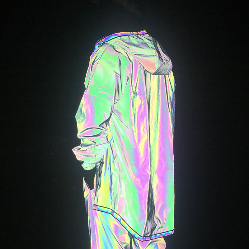 Men's Clothing colorful reflective windbreaker laser luminous mid length jacket coat_voghion.com