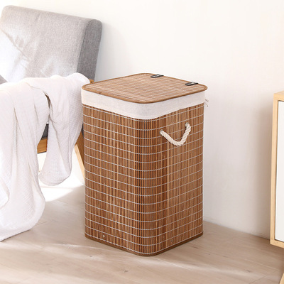 household fold Dirty clothes basket Bamboo Storage baskets With cover dustproof weave Dirty clothes snacks Toys Storage bucket wholesale