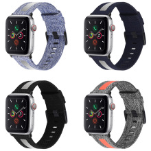 适用苹果手表帆布表带apple watch7/6/5/4反光条创意个性男女款SE