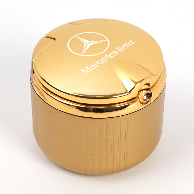 Mercedes-Benz Car Ashtray with Mercedes-Benz Logo Laser Engraved (Car ashtray) - gold-mirror-lid