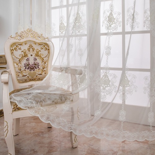 Custom-made cross-border European-style light luxury sheer curtains with embroidery, featuring white window screening and elegant lace accents—perfect for bedrooms and living rooms.