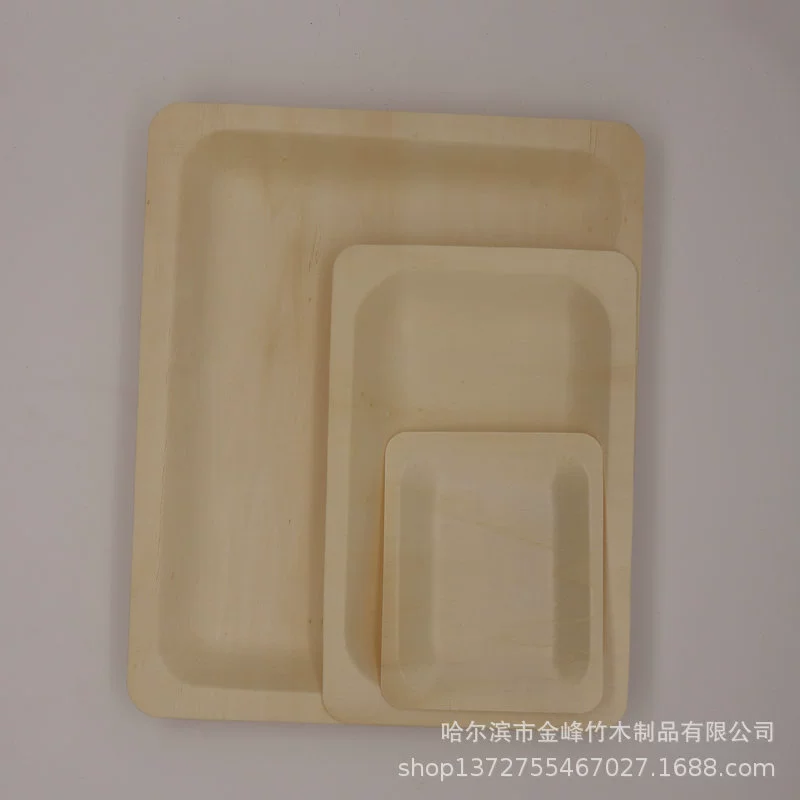 Одноразовая деревянная тарелка, посуда, большая круглая тарелка, квадратная тарелка, холодная еда, десертная тарелка для торта, тарелка с орехами, фруктовая тарелка оптом