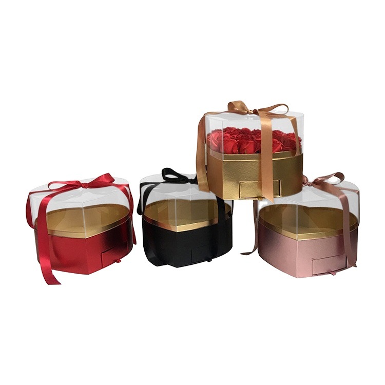 心形抽屉亚克力透明全景网红开窗双层丝带送女朋友生日爱心鲜花盒
