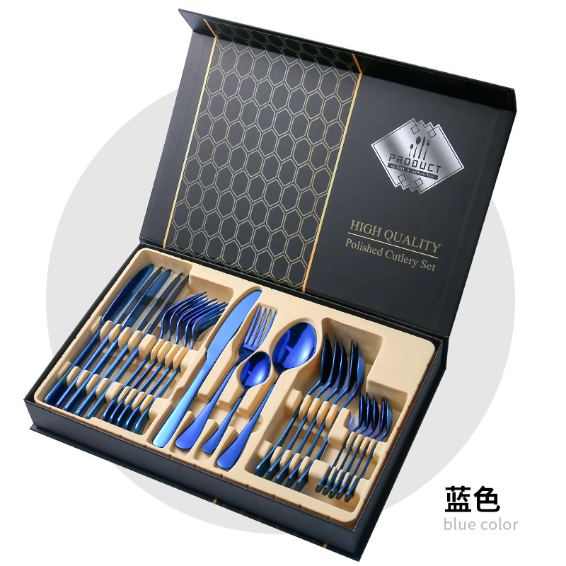 uego de cubiertos de acero inoxidable 24 piezas – Cuchillo, tenedor y cuchara con caja de regalo (Amazon Cross-border 1010)