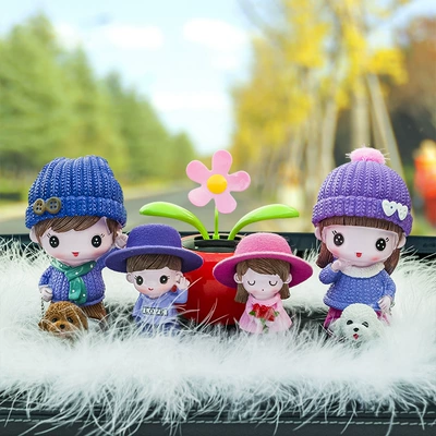 Doll Family Photo Creative — Car ornaments - scarf-couple-flower-lele-round-hat-red-sun-flower-big-feather