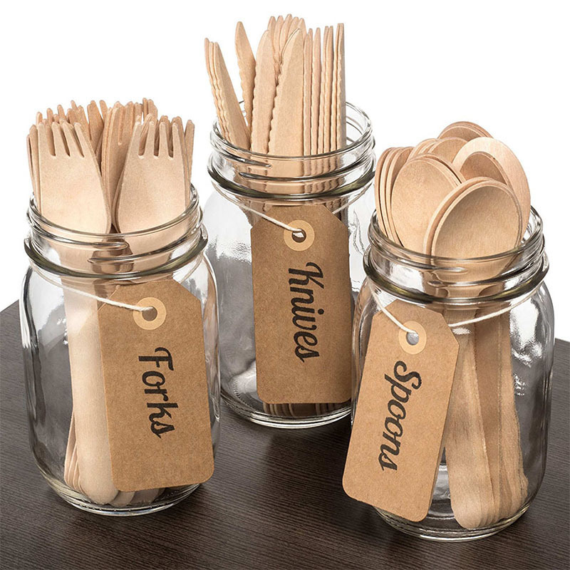 Disposable wooden knife, fork and spoon 100 PCs environmentally friendly degradable wooden tableware birthday party holiday dessert table