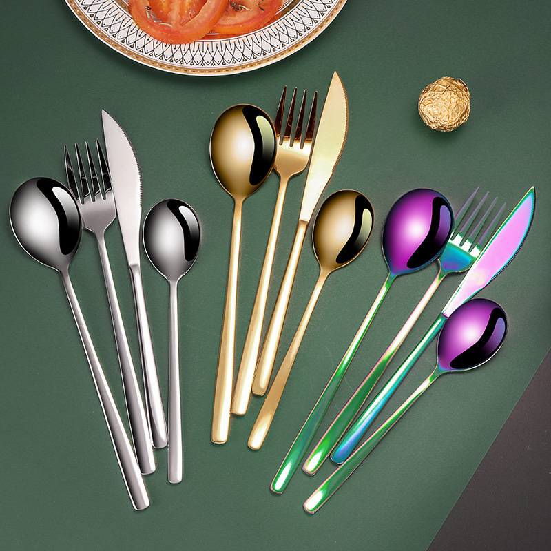 Dao Qi Tableware Korean Style 304 Stainless Steel Knife and Fork Spoon Creative Gold Plated Western Dessert Coffee Spoon Steak Knife and Fork Dao Qi Tableware Korean Style 304 Stainless Steel Knife and Fork Spoon Creative Gold Plated Western Dessert Coffee Spoon Steak Knife and Fork