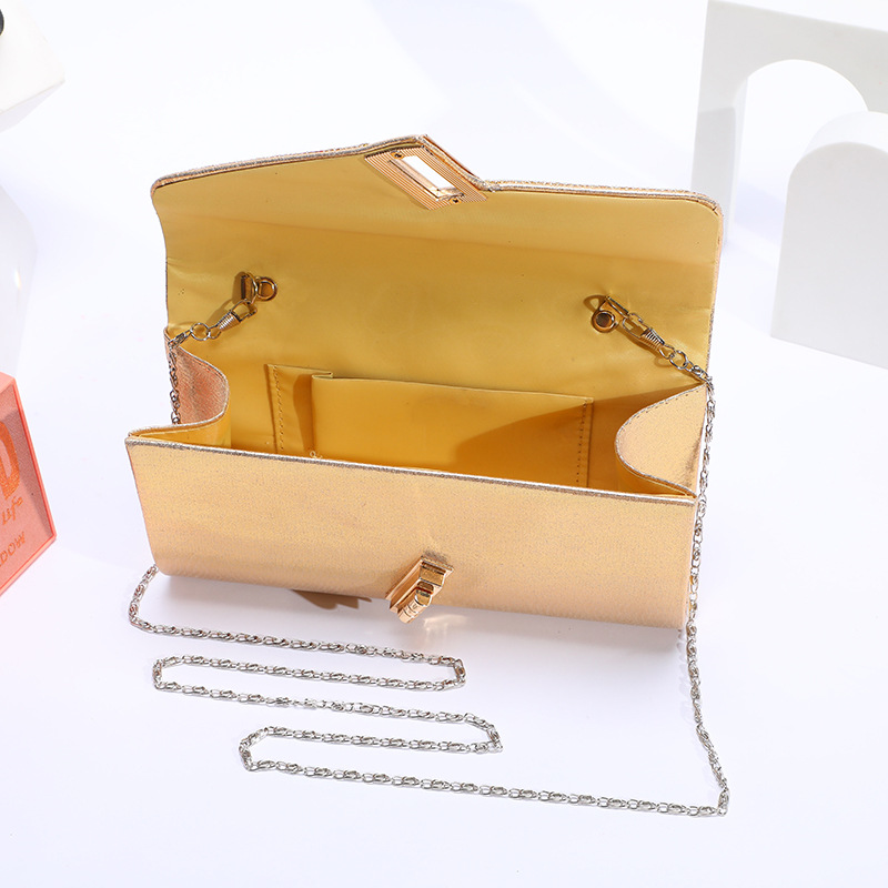 Cross-border Gold European & American Evening Bag for Women, Trendy Rhinestone Glitter PU Leather Chain Crossbody Party Clutch - Thumbnail 4