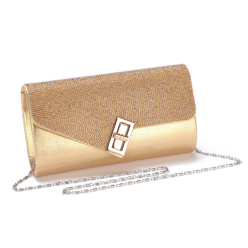 Cross-border Gold European & American Evening Bag for Women, Trendy Rhinestone Glitter PU Leather Chain Crossbody Party Clutch - Thumbnail 5