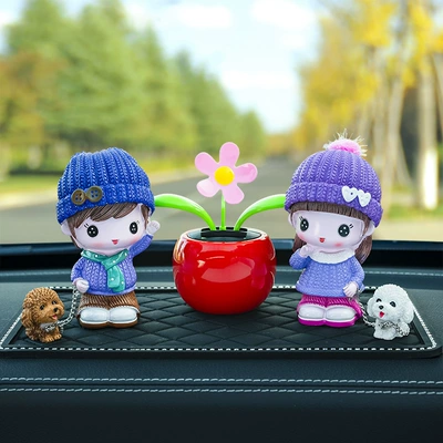 Car Ornaments, Dolls, Family Portraits, Creative Car Decorations, Car Supplies, New Couple Car Decorations (Car ornaments) - scarf-couple-red-sun-flower-big-diamond-pad