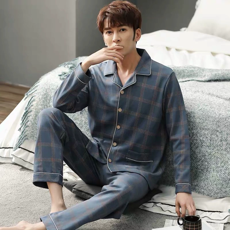 Хлопчатобумажная пижама мужская осень-зима кардиган с длинными рукавами