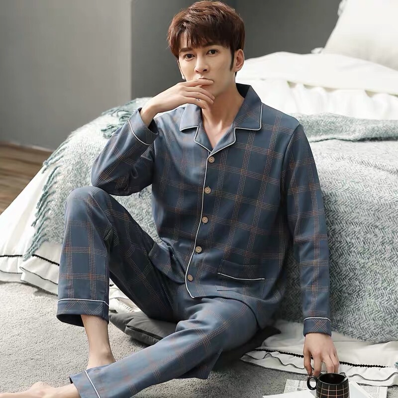 Cotton Pajamas Men's Autumn and Winter Long Sleeve Cardigan Cotton Spring and Autumn Plus Size Men's Home Clothes suit