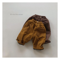 冬新款韓版兒童褲子純色男女童復古水洗加絨褲百搭厚實軟絨休閒褲