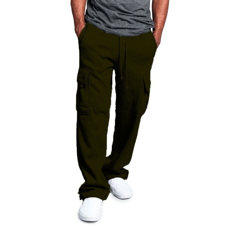 Men's Fleece Casual Work Pants For Autumn And Winter, Multi Pocket Style, Plus Size, Loose Fit._voghion.com
