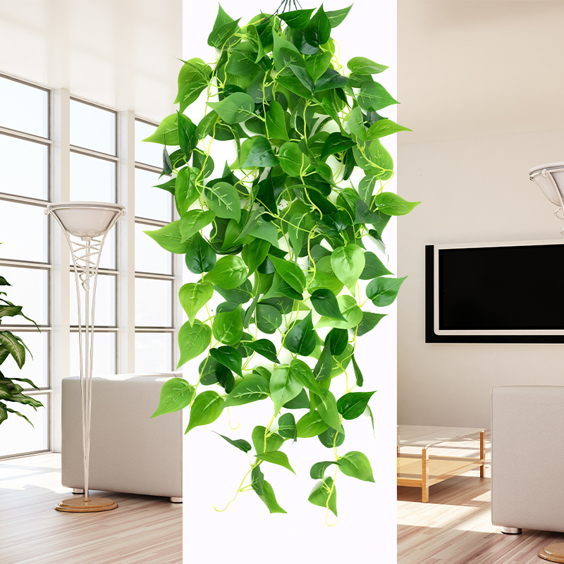 Rábano verde artificial pared colgante flor ratán planta verde hoja vid planta verde pared sala de estar decoración cesta colgante Ratán