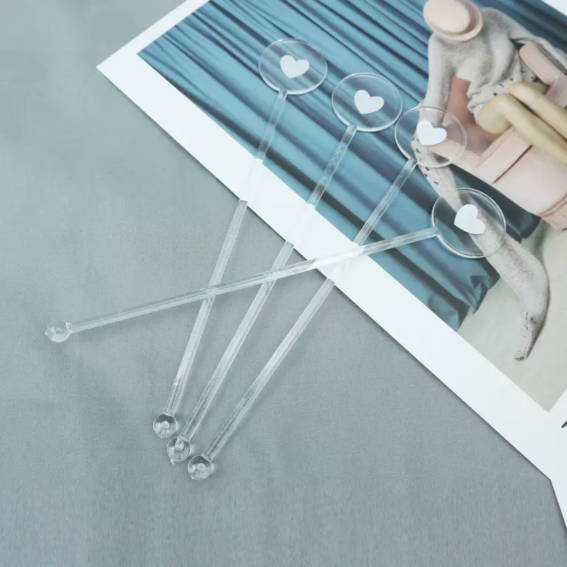 厂家定制PS塑料透明圆头搅拌棒爱心透明调酒棒咖啡棒鸡尾酒装饰棒