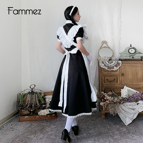 Japanese uniform cute daily dress black and white traditional maid long skirt maid outfit British butler