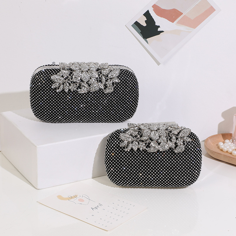 Bolso de noche europeo y americano deja flor diamante incrustado bolso de embrague diamante incrustado moda personalizada banquete discoteca bolso de las señoras bolso nupcial