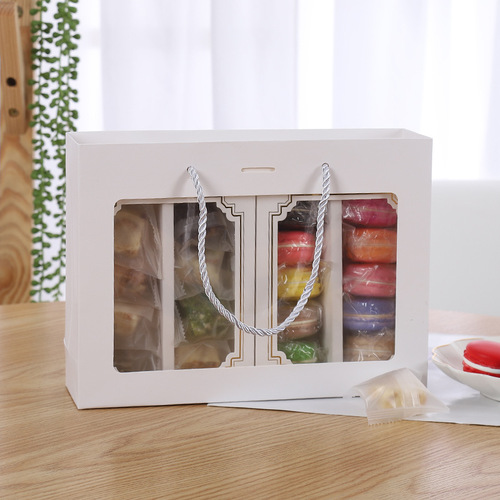 5 pieces/10 pieces transparent window macaron packaging box with gold edge and hot stamping white cardboard box baking biscuit and pastry box