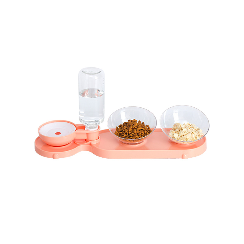 Cat Bowl Pet alimentador automático de agua potable transparente doble tazón de comida para gatos tazón de perro oblicuo protección del cuello de tres usos Pet Bowl