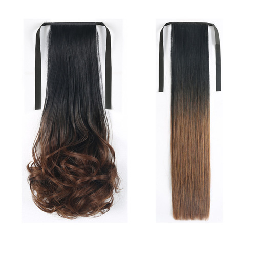 Wig ponytail women's strap-on gradient straight ponytail bundled high-temperature silk gradient pear blossom curly ponytail manufacturer wholesale