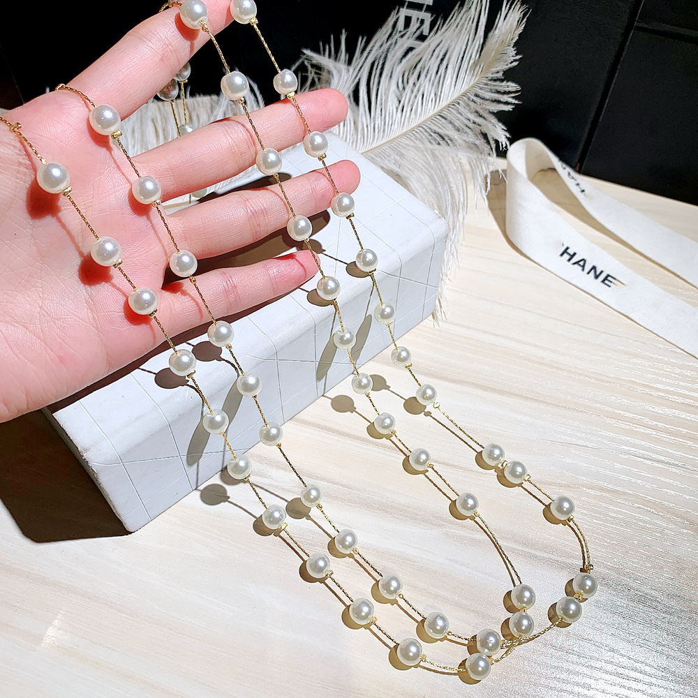 Suéter de dos capas de imitación de perlas simple estilo europeo y americano nuevo 2026 para mujer, elegante accesorio de collar,_voghion.com