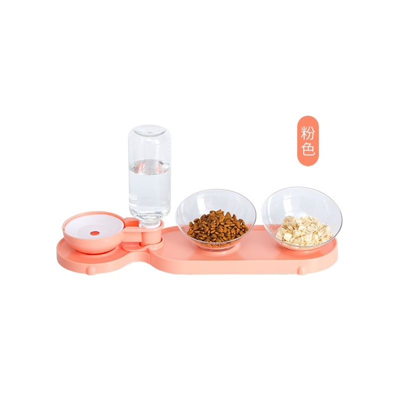 Cat Bowl Pet alimentador automático de agua potable transparente doble tazón de comida para gatos tazón de perro oblicuo protección del cuello de tres usos Pet Bowl