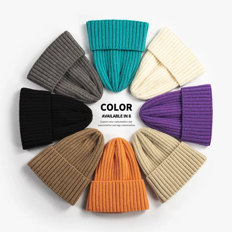 Demi-season fashionable knitted hat, men's keep warm woolen colored cashmere, Korean style