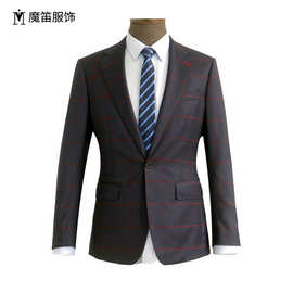 高级感商务西装套装男装春秋职业装修身时尚格子英伦风工作服量身
