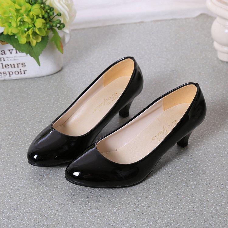 Four Seasons High Heeled Shoes Women's Mid-Low Heeled Fashion Pointed Shoes 5CM Thick Heeled Casual Leather Shoes Low Heeled Work Performance Shoes