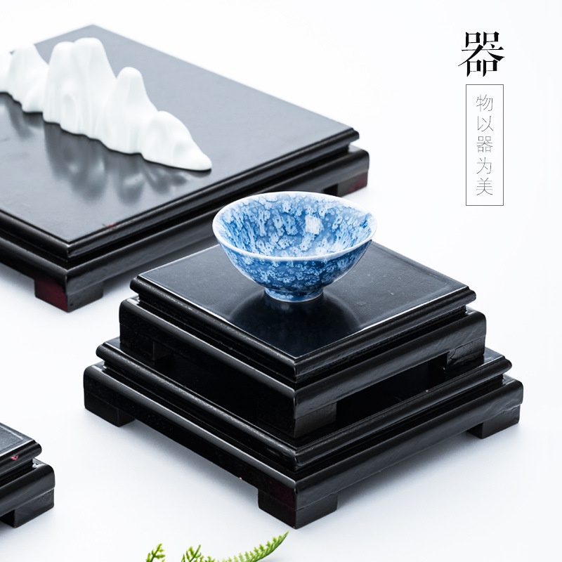 Square Base Bracket Solid Wood Crafts Ornaments Tea Set Buddha Statue Stone Small Fish Tank Vase Pot Holder Wooden