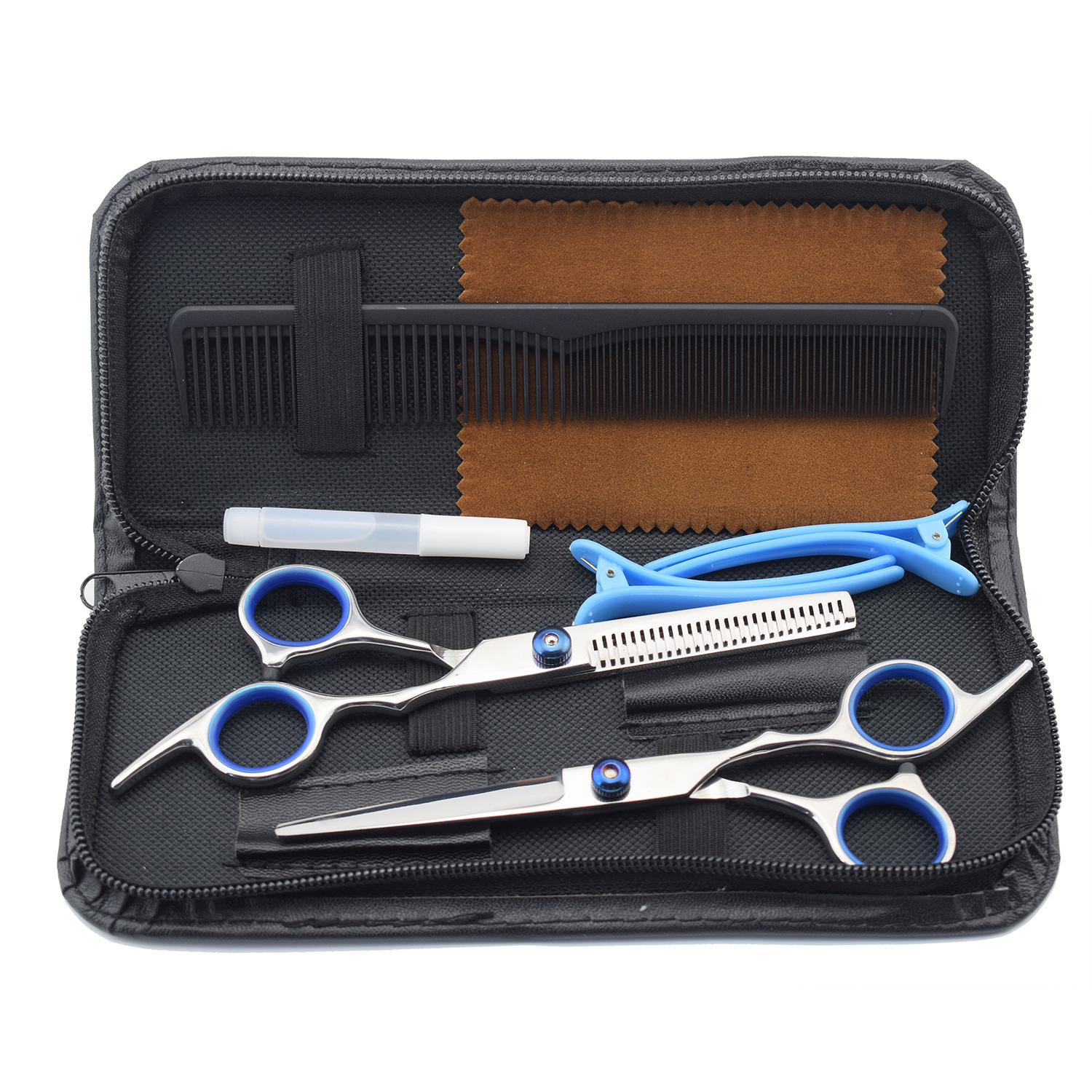 Venta al por mayor de fábrica de alta calidad tijeras de peluquería traje de peluquería del hogar tijeras planas tijeras de dientes combinación