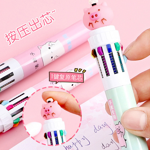 10-color 6-color ballpoint pen handbook pen Korean creative ten-color pen graffiti pen push-type color multi-color student award