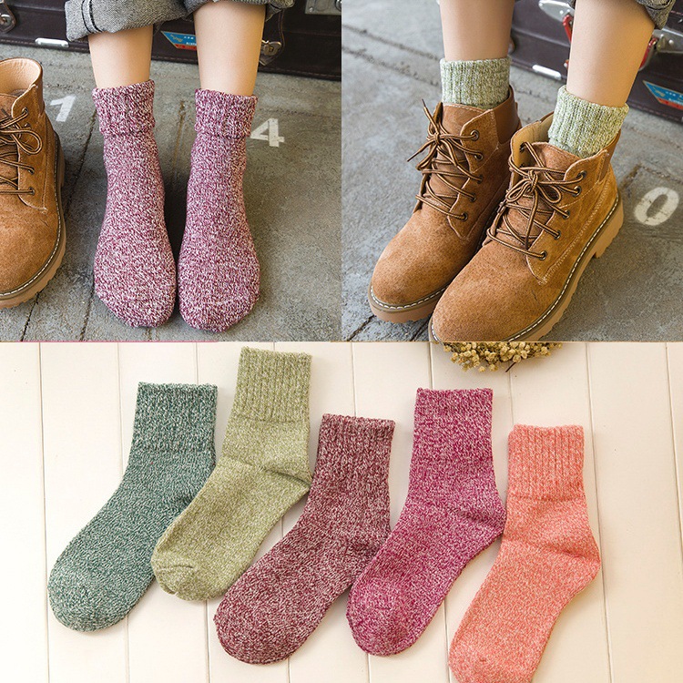 并线兔羊毛袜子女中筒秋冬加厚保暖女士民族风跨境亚马逊socks