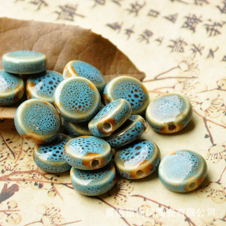 Materiales de cerámica para joyería, accesorios de joyería tejidos DIY, cuentas planas con esmalte floral de 14 mm, cuentas coloridas, cuentas de cerámica coloridas