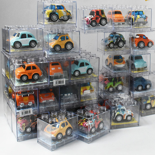 Transparent display box with small car, storage box with independent packaging, alloy twist egg car, retro small car model.
