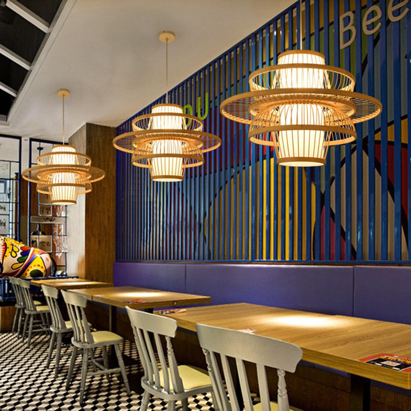 Lámpara de Bambú, Estilo Chino, Simple, Rural, para Restaurante, Hotel Zen, Habitación de Hotel, B&B, Balcón, Lámpara Colgante de Estilo Japonés