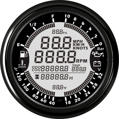 85mm six-in-one Multi-function meter oil level water temperature voltage oil pressure speed hour meter GPS speed mileage (automobile instrument) - black-frame-black-background