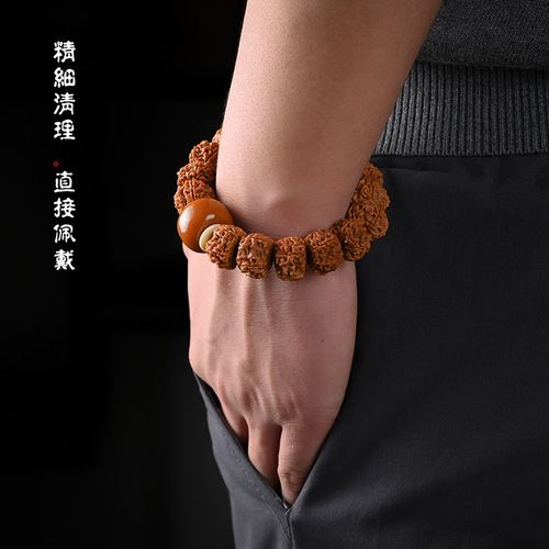 Nepalese Tibetan-style five-petaled Dharani Vajra Bodhi with yellow skin, combined with honey amber bracelet, street vendor supply, dropshipping one piece