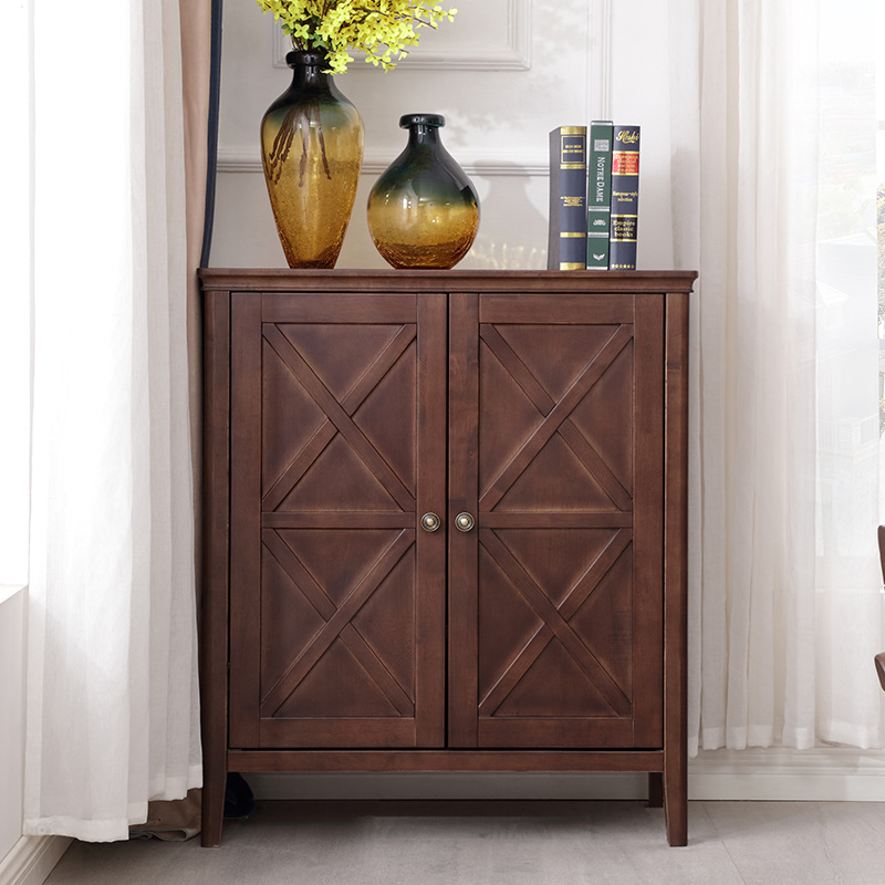 Two-Door and Three-Door American Solid Wood Shoe Cabinet Living Room Partition Wooden Entrance Cabinet Balcony Multi-Layer Storage Locker