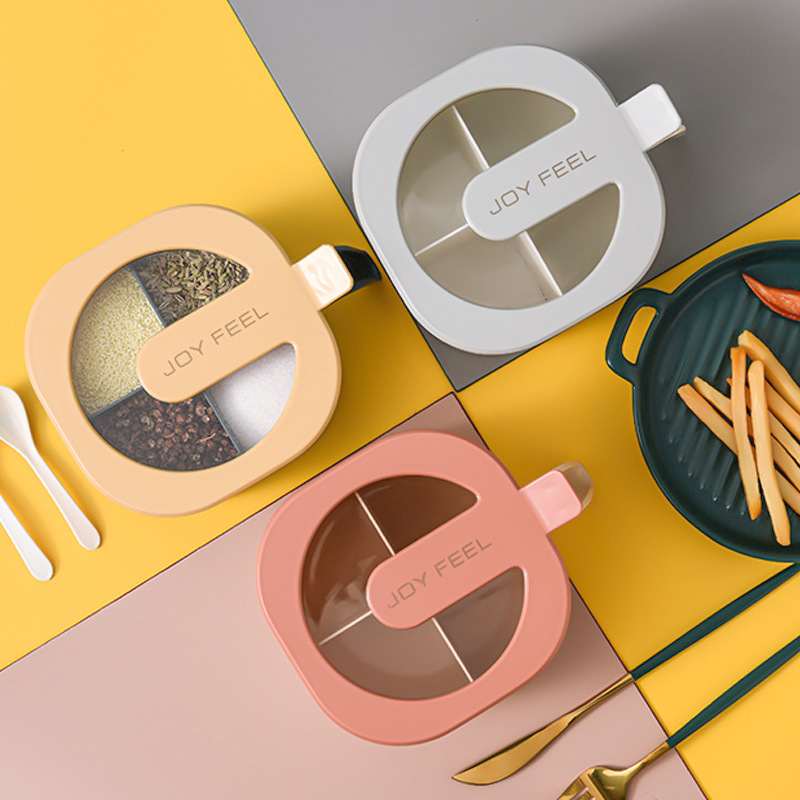 2902 seasoning box suit four-grid kitchen supplies msg and salt shaker household multi-grid storage with lid condiment dispenser