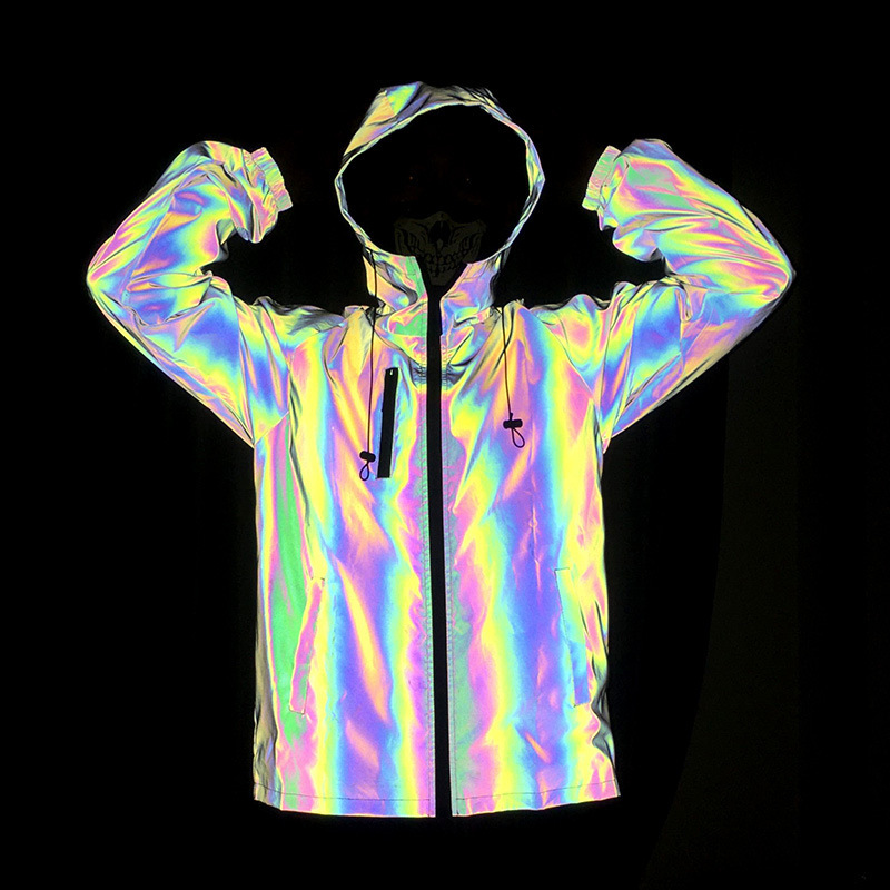 New chest zipper jacket autumn and winter New colorful reflective jacket rainbow luminous jacket wholesale
