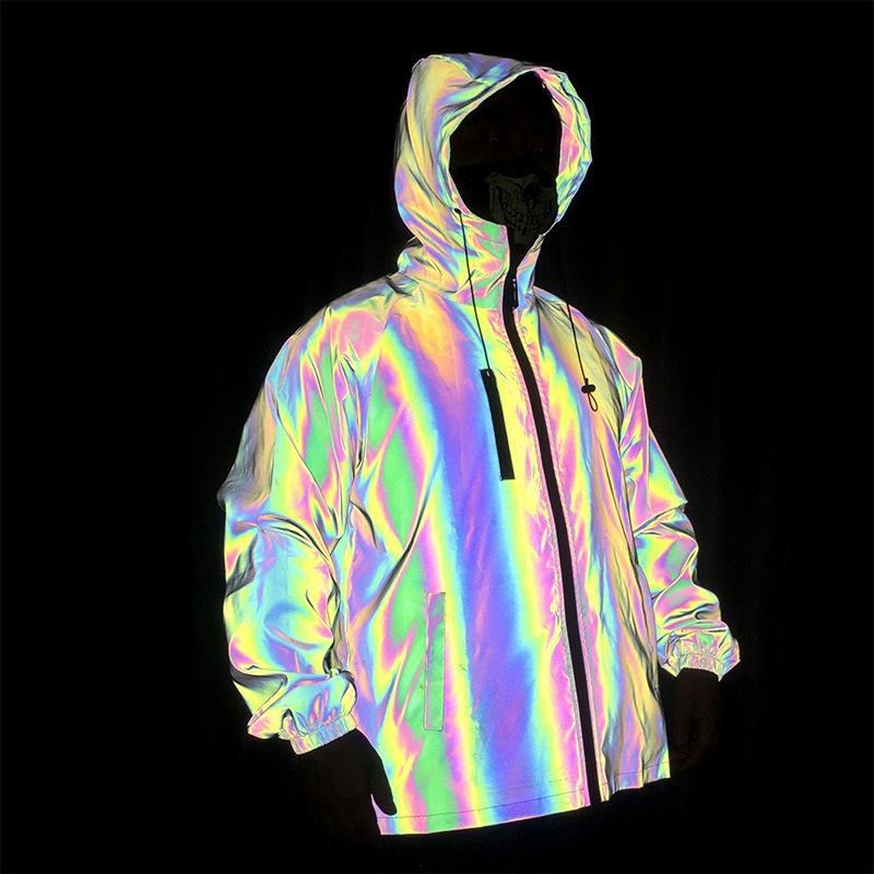 Herrenbekleidung Neue Art Brustreißverschlussjacke Herbst und Winter neue bunte reflektierende Jacke Regenbogenfarbe leuchtende Jacke Großhandel_voghion.com