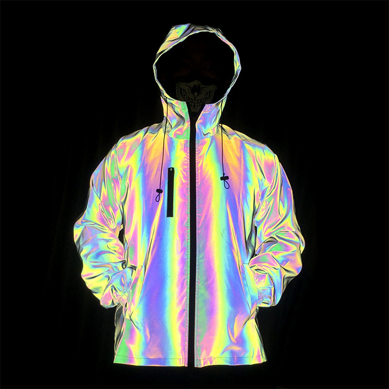 Herrenbekleidung Neue Art Brustreißverschlussjacke Herbst und Winter neue bunte reflektierende Jacke Regenbogenfarbe leuchtende Jacke Großhandel_voghion.com